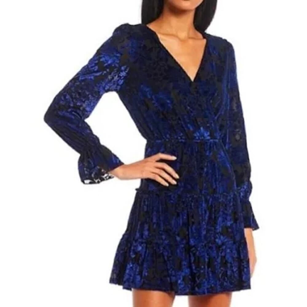 Allison & Kelly Blue tiered velvet burnout dress sz M floral witchy fairy goth - Picture 2 of 12